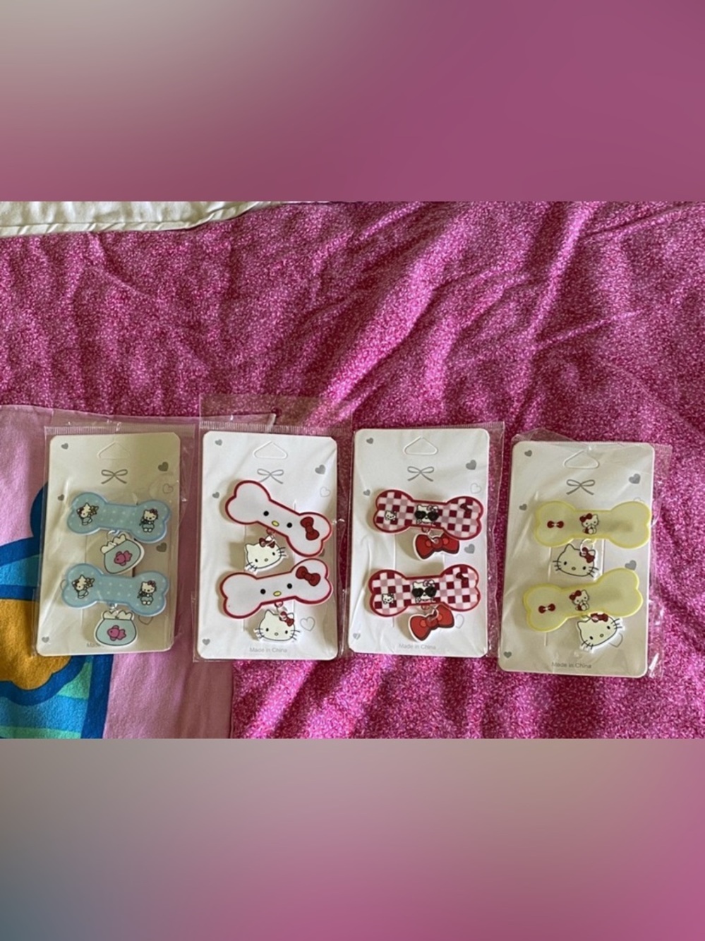 NWT Hello Kitty Hair Clip Set - Blue, Red, Yellow